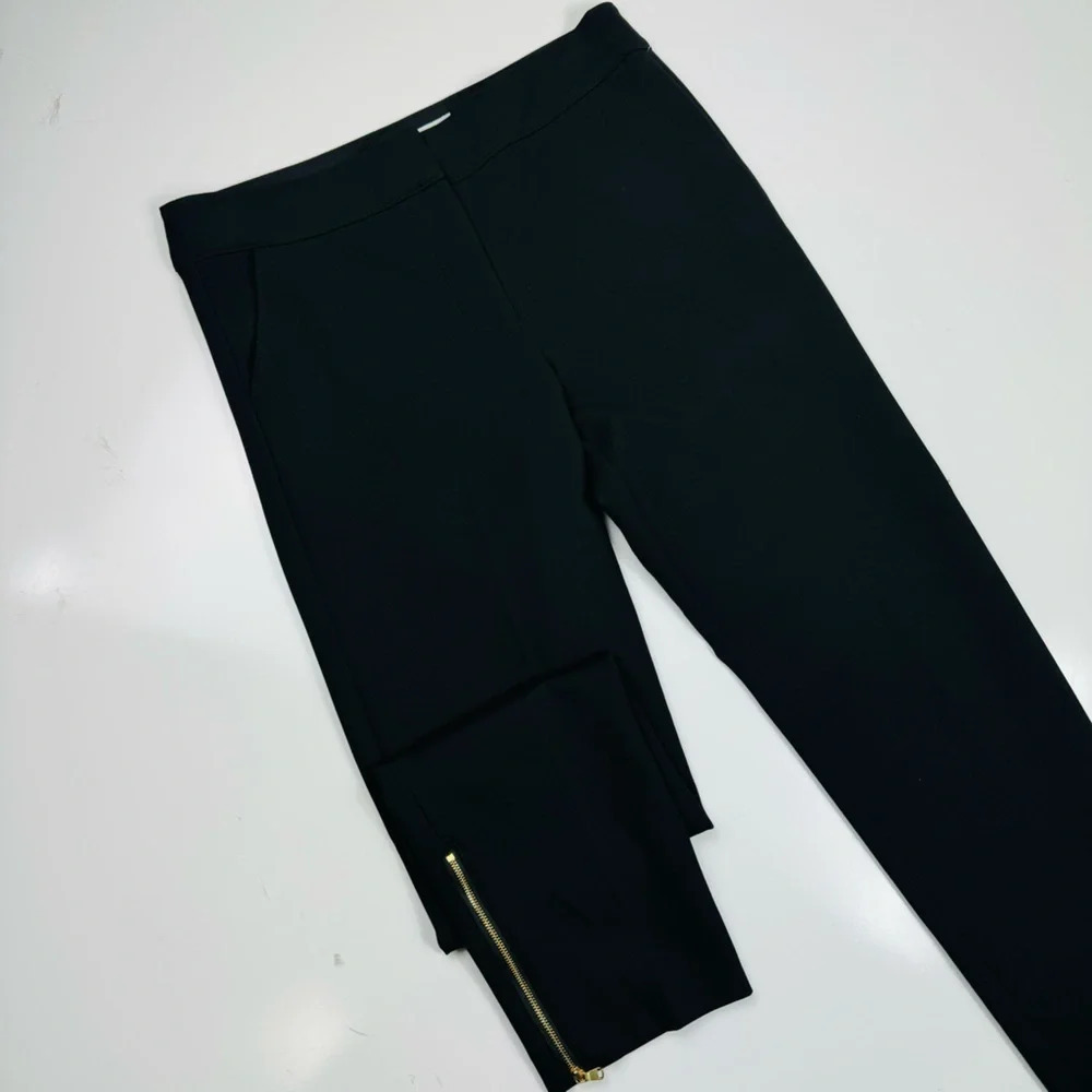 Trina Turk‎ Black Straight Leg Pants Exposed Gold Zipper Size 4